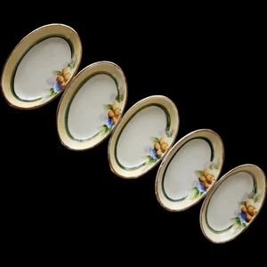 Set 5 Burri Pats vintage Noritake dipinti a mano ovali Pansy floreale - verde M M - Foto 1 di 4