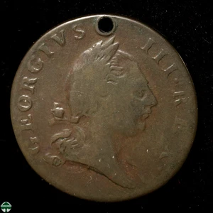 Colonial 1773 Virginia Halfpenny No Period - Circulated Details: Hole - Picture 1 of 2
