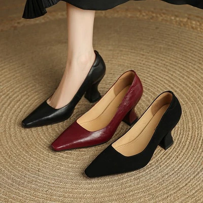  Zapatos de salón de cuero real de piel de oveja gamuza punta alta tacones OL  Foto 1 de 4