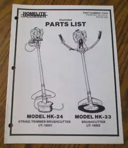 Homelite HK-24 Trimmer & HK33 Brushcutter Parts List Catalog Manual Book 17844 - Picture 1 of 3