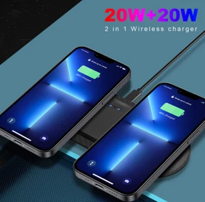 Dual 20W Wireless Charger Pad Fast Charging Mat For iPhone 14 13 12 11 Pro XS - Picture 1 of 17