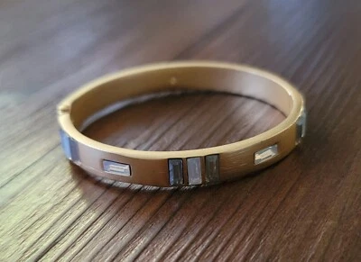 NWOT CHICO'S BRUSHED GOLD TONE WITH CRYSTALS HINGED BANGLE BRACELET  NICKEL FREE - Image 1 of 4