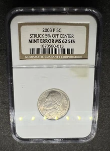 2003 P 5C STRUCK 5% OFF CENTER MINT ERROR MS 62 5FS - Picture 1 of 4