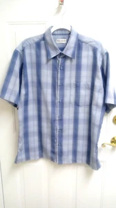 MICHAEL BRANDON, MENS CASUAL SHIRT, 16 1/2, BLUE PLAID, POLESTER, EXC. CONDITION - Picture 1 of 3