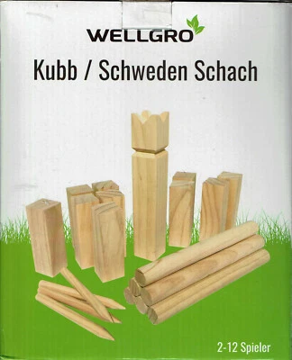 WELLGRO® Kubb Spiel 22-TLG, massiv Holz - Schweden Schach -