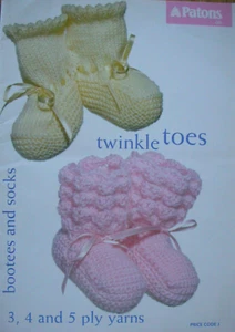 Patons Knitting Pattern Book - TWINKLE TOES - Bootees & Socks 3,4, 5Ply 23 Desig - Picture 1 of 4