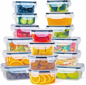 32 Piece Food Storage Container with Lids (16 Containers + 16 Lids) - Plastic Fo - Picture 1 of 6