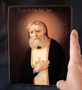 Handcrafted Orthodox Icon of 'Saint Seraphim of Sarov' Wooden Religious Artwork - Picture 1 of 7