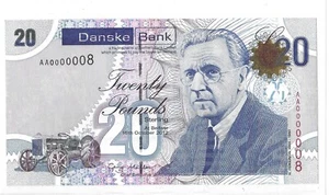 Low Number AA0000008 Northern Ireland Danske Bank £20 pounds P-213 UNC Very rare - Picture 1 of 7