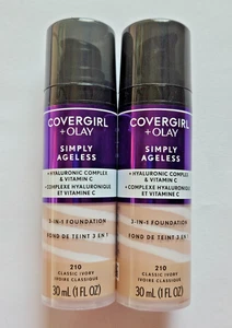 2 PACK CoverGirl + Olay Simply Ageless Liquid Foundation 210 CLASSIC IVORY LOT - Picture 1 of 2