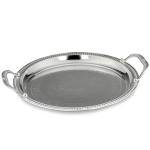 großes rundes verziertes versilbertes Tablett Ø 32.5 cm mit Griffe - Bild 1 von 1
