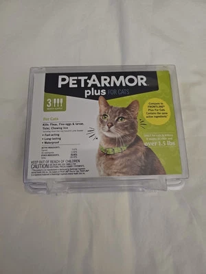 PET ARMOR PetArmor PLUS 3 Doses Flea Tick Lice Treatment for CATS CAT Over 1.5 LBS - NEW