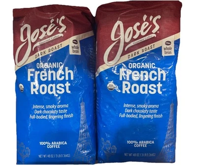 NUEVO 2 paquetes de café en grano entero tostado oscuro francés orgánico Jose’s 3 lb cada paquete Foto 1 de 2