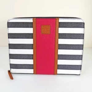 Crew Clothing Leather & Cotton Blue, Red & White Striped Document Wallet - NEW - Picture 1 of 13