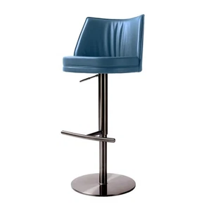 Pemberly Row Transitional Blue Vegan Leather on Black Adjustable Stool - Picture 1 of 6