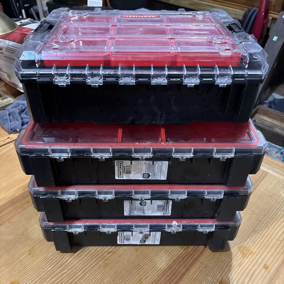 (4)CRAFTSMAN VERSASTACK System 10-Compartment Plastic Small Parts Organizer Red - Image 1 of 4