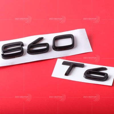 BLACK S60 + T6 FOR VOLVO S60 REAR TRUNK NAMEPLATE EMBLEM BADGE LETTERS NUMBER Foto 1 de 4