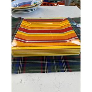 Bobby Flay Set of 7 Orange Striped Melamine Dinner Plates 10-3/4" Square - Picture 1 of 5