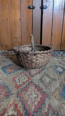 Antique Early Primitive Wood Splint Gathering Basket 12.5" Footed - Image 1 of 4
