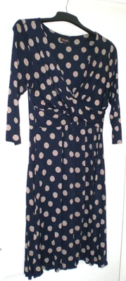 Vintage Phase Eight Polka Dot Blue& Taube Stretch Dress size 14 length 38 inches - Image 1 of 3