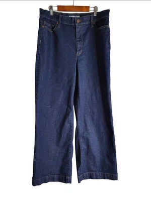 Pantalones de mezclilla para mujer Lands' End tiro alto pierna ancha lavado oscuro talla 14 Foto 1 de 4