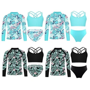 Kids Girls Swimsuit Holiday Bikini Athletic Crop Top And Briefs Printed Sports - Picture 1 of 53