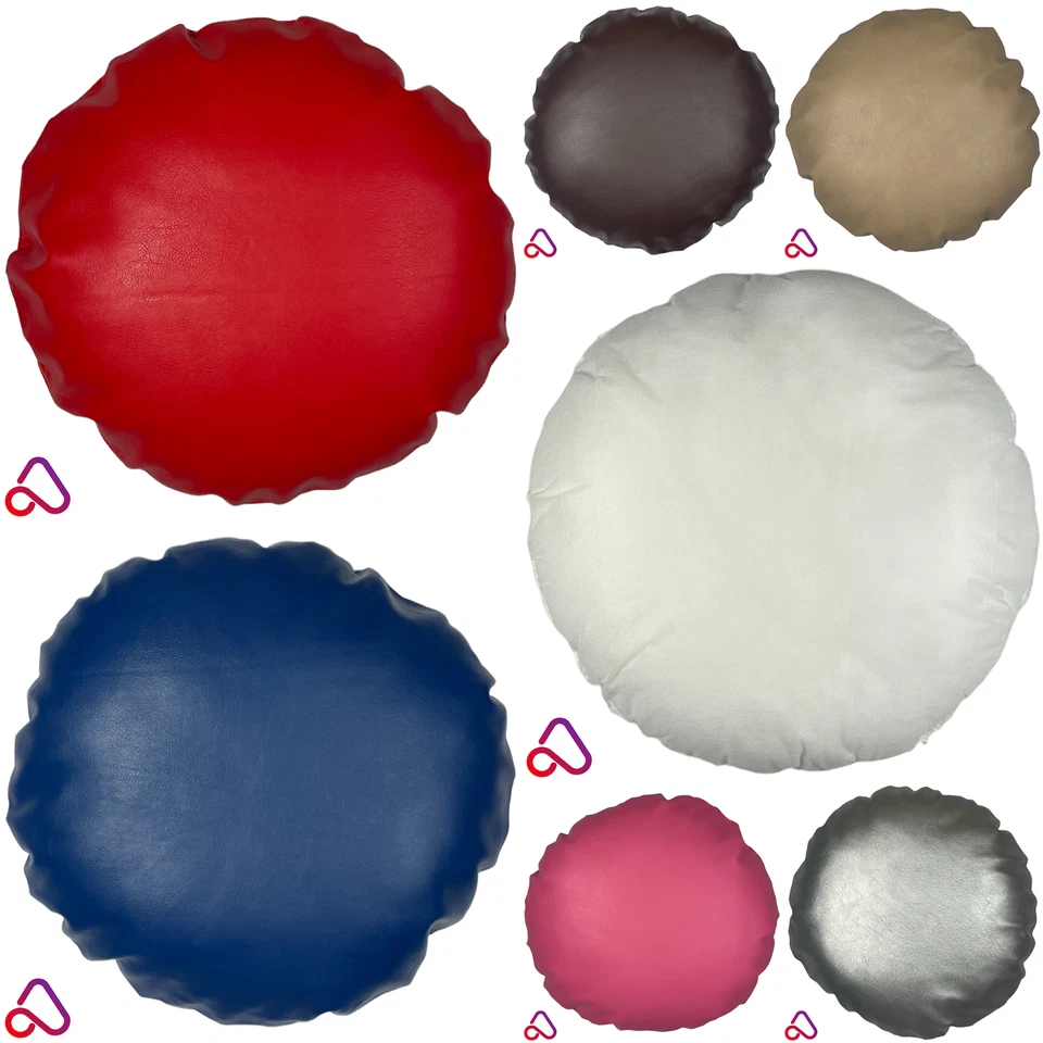 Round Semi PU Faux Leather Cushion With Removeable Insert Handmade Circle Sofa - Image 1 of 1