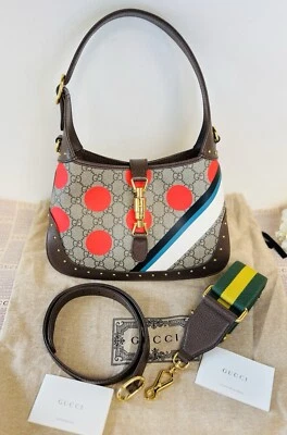 GUCCI JACKIE 1961 GG Supreme Studded Shoulder Bag Canvas w/ Leather Trim & Strap - Image 1 of 4