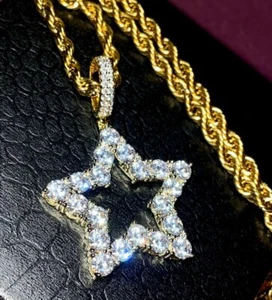 Tennis Star Hip Hop Pendant Charm Men's Women's Icy 14k Gold Rope Chain Necklace - Picture 1 of 7