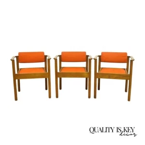Vintage Kimball Mid Century Modern Oak Stacking Dining Arm Chairs - Set of 3 - Picture 1 of 12