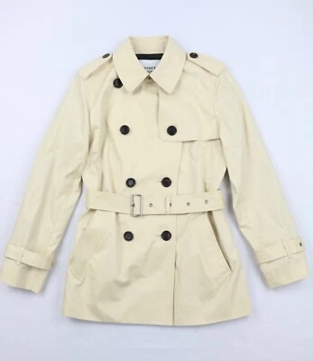 COACH CG042 Solid Short Trench Coat Bone M Double Breast Belted Adjustable Cuff - Image 1 of 4