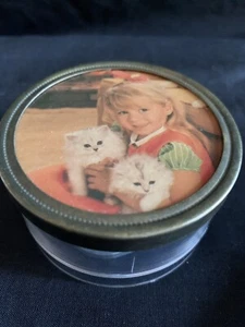 Vintage “Sunshine Of My Life” Music Box Clear w/ Little Girl Kittens Lid 2.75”d - Picture 1 of 5