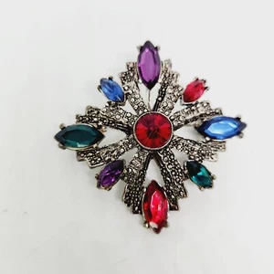 Ancienne broche pendentif strass marquise multicolore Rivoli centre pierre - Photo 1/6