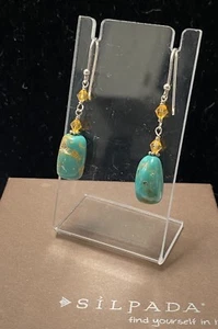 Silpada 925 Sterling Silver Gold Beads Turquoise Stone Earrings W1290 - Picture 1 of 5