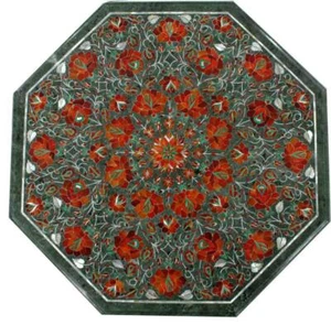 30" Marble Table Top corner Center Coffee Decor Inlay pietra dura red onax green - Picture 1 of 5