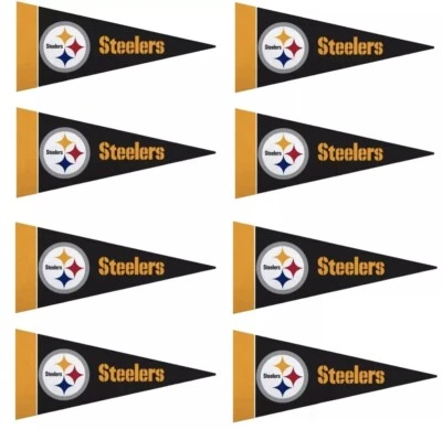 PITTSBURGH STEELERS ~ Lot of 8 Team Mini Pennant NFL 4x9 Banner Party Flag Decor - Image 1 of 2