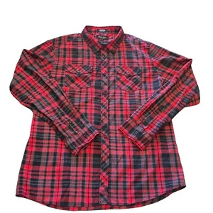 Eighty Eight Button Up Shirt Adult 2XL Red Black White Plaid Long Sleeve Men's - Picture 1 of 4