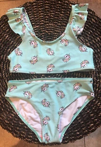 H&M Girl’s Ruffle Trimmed Bikini 2 Piece Swim Bathing Suit Unicorns Size 6-8Y - Picture 1 of 9