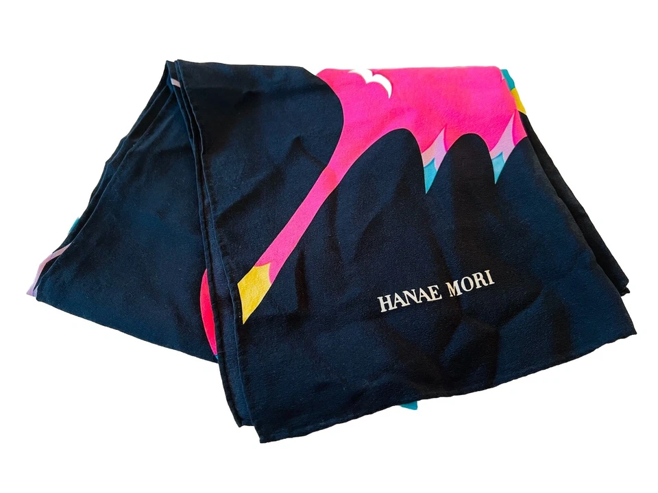 Bufanda mariposa vintage Hanae Mori 100 % seda rosa negro azul Foto 1 de 4