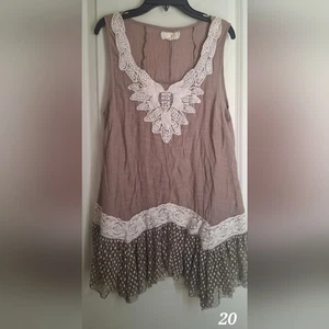 Averie Polka Dot Lace Sleeveless L TRAVEL BOHO WESTERN TUNIC Neutral - Picture 1 of 6