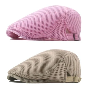 Men Breathable Mesh Summer Hat Flat Cap Gatsby Newsboy Hat Beret Khaki+Pink - Picture 1 of 6