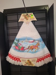 Rennoc Santas Best Christmas Tree Skirt Table Cover Bells Poinsettia Vintage New - Picture 1 of 8