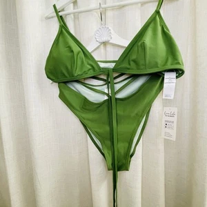 Women's 2-Piece High Waisted Bikini L-Green NEW Cupshe Live life on The Beach - Picture 1 of 4
