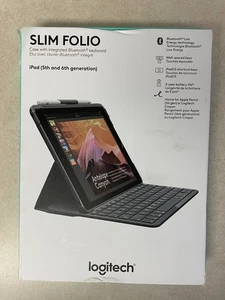 Logitech Slim Folio Keyboard/Cover Case Folio w/Bluetooth for iPad 5th/6th Gen - Picture 1 of 8