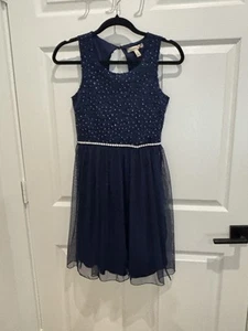 girls Speechl size 16 blue sleeveless lace sequined knee length dress - Picture 1 of 3