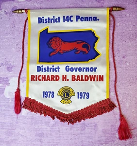Vintage Lions Club Banner Flag District 14C Penna 1978 1979 Gov Richard Baldwin - Picture 1 of 5