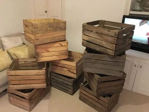 ** 6 VINTAGE WOODEN APPLE CRATES STORAGE BOX FRUIT CRATES BOX SHABBY CHIC ** - Picture 1 of 12