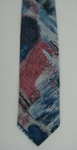 Corbata para hombre con corbata de seda italiana rosa azul gris blanco diseño abstracto - Imagen 1 de 2