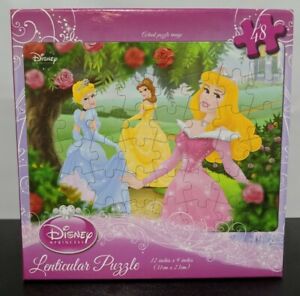 Disney Princess Lenticular 48 Piece Puzzle 12"x9" ~ Cinderella, Belle ~Sealed