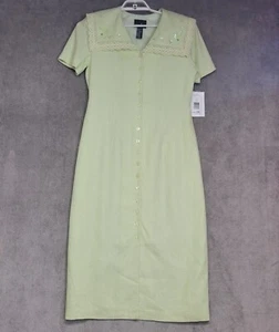 Vintage Positive Attitude Maxi Dress Womens 14P Green Linen Seguin 80s New - Picture 1 of 12
